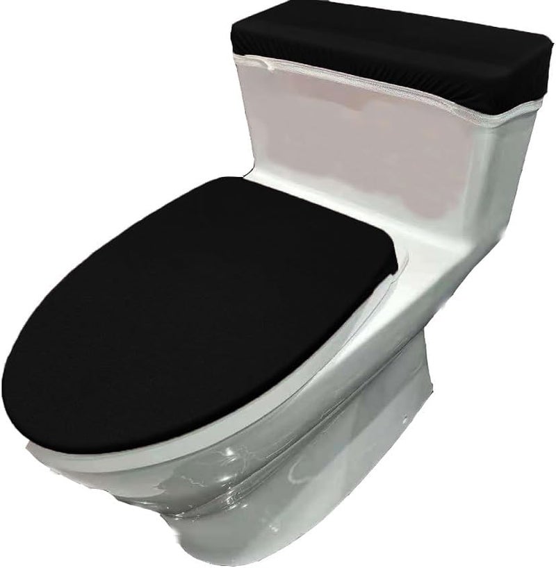 Velvet Toilet Lid Cover and Toilet Tank Lid Cover Fabric Cover for A Lid Toilet Tank Black